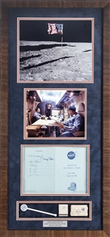 1969 Apollo 11 Team Multi Signed Menu With Photos & Memorabilia In Framed Display (JSA)
